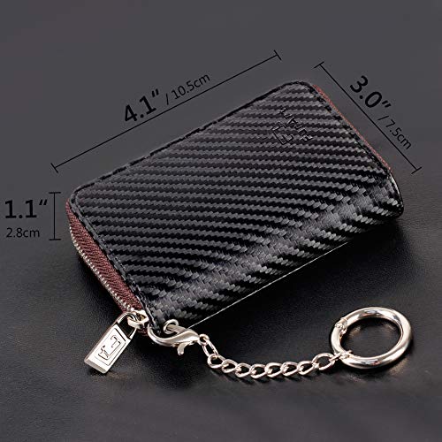 FurArt Zipper Wallet Women, RFID Blocking Credit Card Wallet, Business Card Holder, Compact Size KeyChain Wallet - color: Carbon Fiber Black