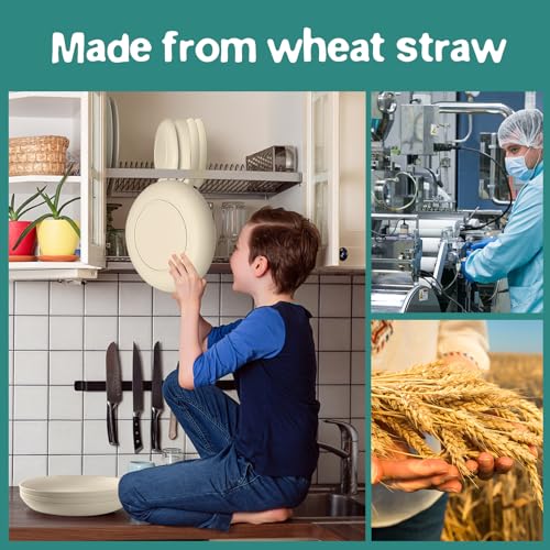 Teivio 32-Piece Kitchen Plastic Wheat Straw Dinnerware Set, Service for 8, Dinner Plates, Dessert Plate, Cereal Bowls, Cups, Unbreakable Plastic Outdoor Camping Dishes, Beige - color: Beige