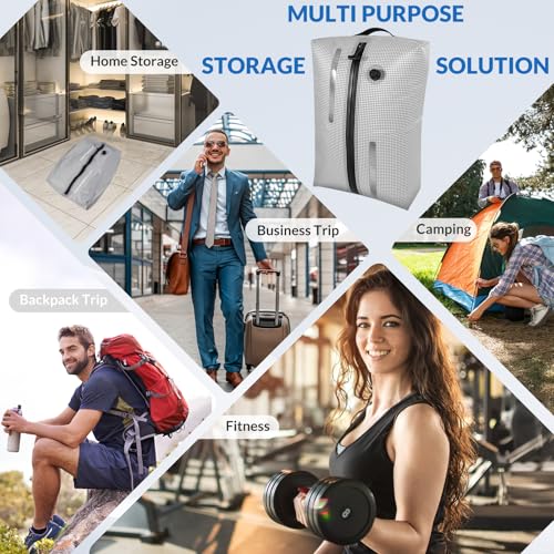 Reusable TPU Travel Vacuum Compression Bags - Waterproof Space Saver Bags for Luggage, Suitcase, Backpack, Storage Organizer (2 Pack, Grid) - color: White