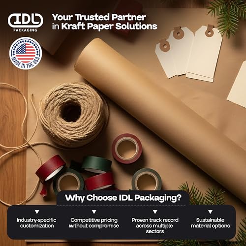 IDL Packaging Brown Paper Roll 24" x 1800" (150 feet) - USA-Made Thick Brown Wrapping Paper 50lb Thickness for Packing, Moving, Shipping & Crafts/Arts - 100% Recycled Natural Craft Wrap Material - color: Brown, size: 24"x150' (#50 thick)