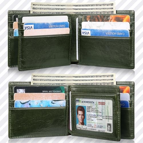 Artpaxy Mens Wallet Bifold Genuine Leather RFID Blocking Wallet for Men with 1 ID Windows 13 Card Holders 2 cash pockets 1 Gift Box - color: Green