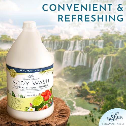 BERGMAN KELLY Refill Gallon Size Body Wash (128 fl oz, Tropical Waterfall Scent), Delight Your Guests with an Invigorating and Refreshing Body Wash, Quality Guest Hotel Toiletries in Bulk - size: 128 Fl Oz (Pack of 1)