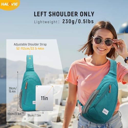 HALOVIE Anti Theft Crossbody Sling Bag RFID Travel Sling Backpack Lightweight Hiking Shoulder Chest Bag for Walking Work - color: Cyan
