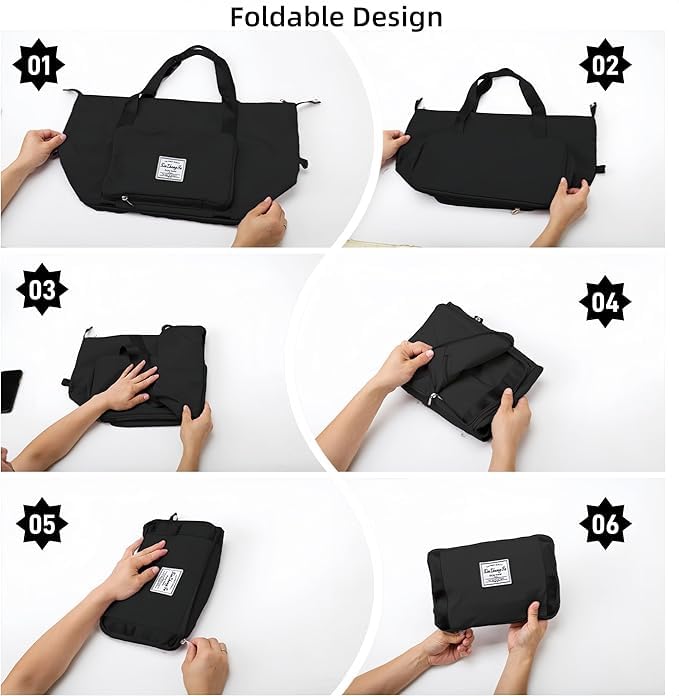 Large Capacity Foldable Travel Bag, Expandable lightweight Carry on Bag, Dry with Wet Separation Spor Duffel Bags (Black+Toiletry Bag) - color: Black+Toiletry Bag