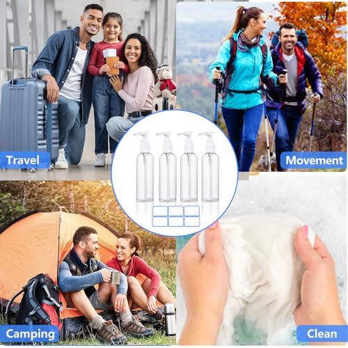 DTDNZKN 4 Pack 3.4 Oz (100ml) TSA Approved Travel Pump Bottles for Toiletries Clear Travel Size Bottles Leak Proof with Labels