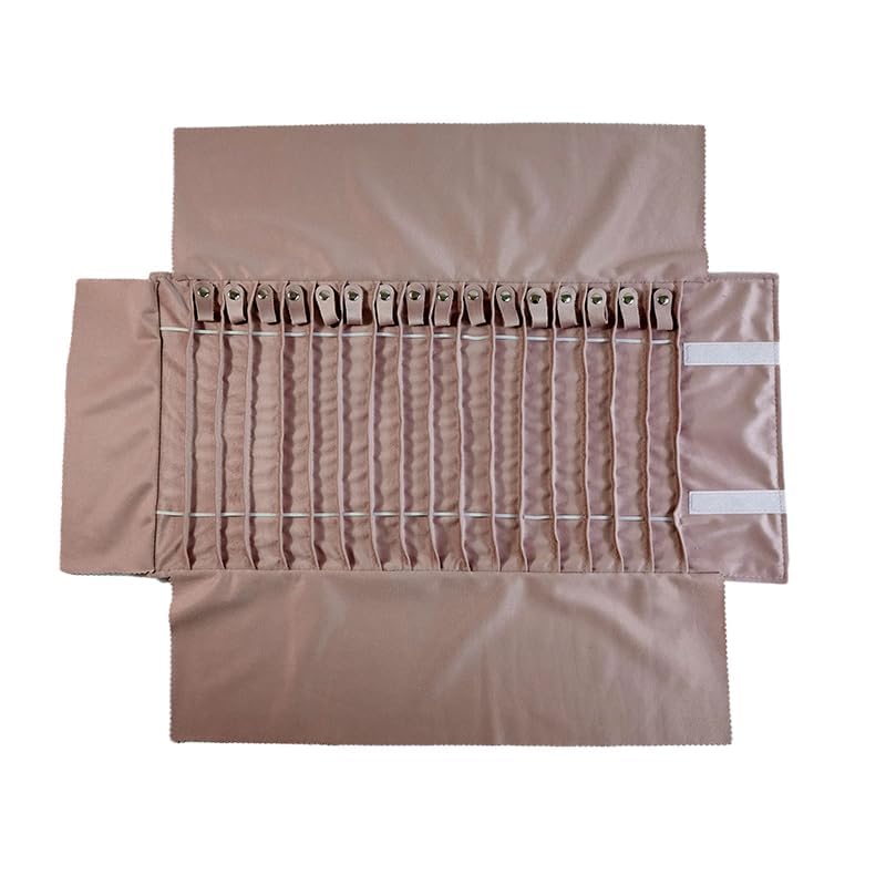 Portable Jewelry Roll Untangled Secure Necklace Travel Storage Bag Displays Holder 16 Chain (gray PU and pink) - color: gray PU and pink