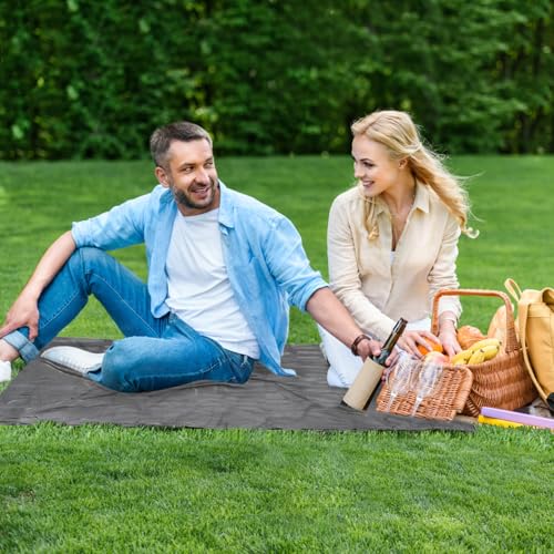 Pocket Picnic Blanket for 1-2 Persons, 43x55 in - Sandproof & Waterproof, Ultra-Light 2.5oz Travel Mat for Outdoor Beach Hiking Camping (Gray) - color: A Grey (Black Pack)