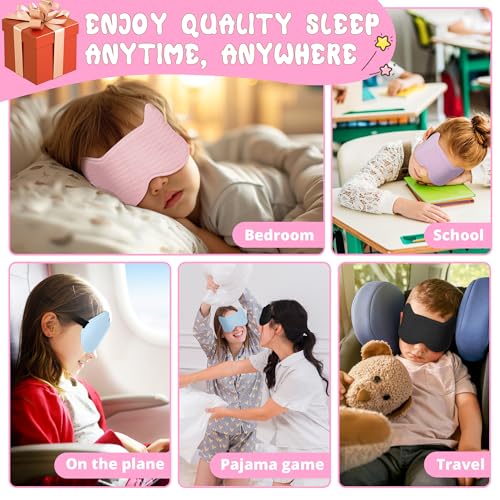 Kids Sleep Mask Eye Mask: 3D Contoured Cup Sleeping Masks, Blindfold with Adjustable Strap, Kids Eye Cover for Boys, Girls, Teens, Pressure-Free with Memory Foam Face Mask for Sleeping (Rose Red) - color: Rose Red