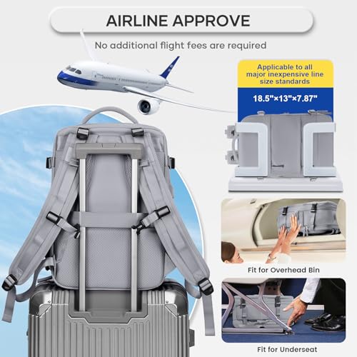 Vacuum Compression Travel Backpack with Pump, Travel Vacuum Bags Flight Approved Waterproof Personal Item Carry on Backpacks with Shoe Compartment/17inch Laptop Compartment/USB Port, Grey