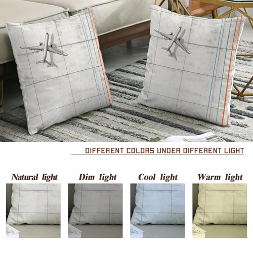Vinatge Airport Airplane Pillow Covers 16x16 Set of 2, Comfy Simple Plain Printing Velvet Pillow Cases Kit with Zipper, Airline Pattern Decor Sofa Living Room - size: 16" x 16" (Pack of 2)