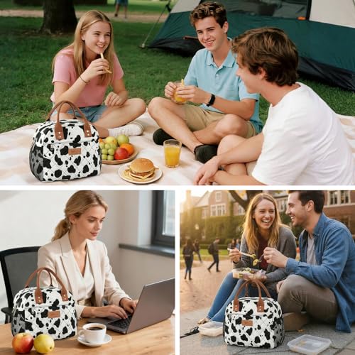 HOMESPON Insulated Lunch Bag for Women Men Adults Lunch Tote with Front Pocket Lunch Box Container Cooler Bag for Work Picnic (Cow Print) - color: Cow Print