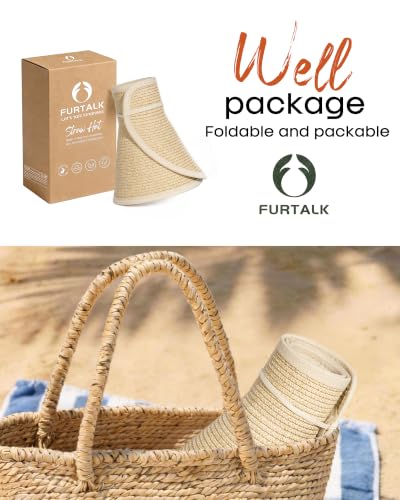 FURTALK Sun Hats for Women Wide Brim Beach Hat Straw Visor Ponytail Summer UV Packable Foldable Beach Vacation Essentials - color: 06-mix Beige