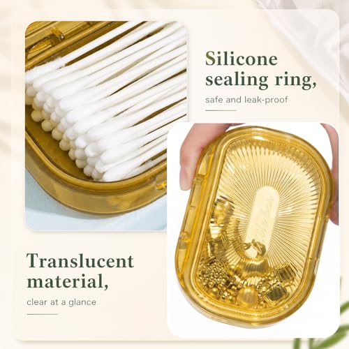 Kigley 4 Pcs Hair Tie Container Small Portable Travel Cotton Swab Holder Dispenser with Lid Plastic Box Storage Containers for Small Items, 3.94 x 2.76 Inch (Yellow) - color: Yellow