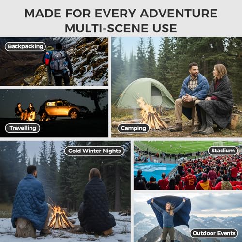 ATEPA Wearable Sleeping Bag Blanket Poncho, Recycled Water-Resistant Camping Poncho, Stadium Blanket for Outdoor Sports - color: Aero Camping Blanket Black