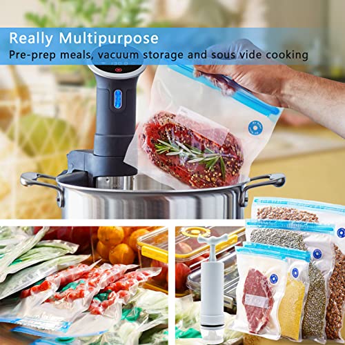 MOMODA Sous Vide Cooking Bags - Set of 40 | BPA-Free Reusable Vacuum Seal Bags with Air Valve for Joule and Anova Cookers | Freezer Safe Vacuum Food Storage Bags with Upgraded Hand Pump Included - color: Manual Pump-Grey