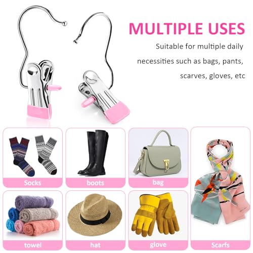 Boot Hangers for Closet,30 Pack Laundry Hooks with Clips,Stainless Steel Boot Hanger Clips,Portable Hangers Single Clip Space Saving Boot Clips for Hanging (Pink) - color: Pink