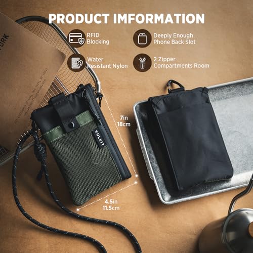 VULKIT RFID Blocking Travel Wallet for Men, Water Resistant Passport & Phone Holder with Detachable Lanyard and Key Ring, Lightweight Zipper Travel Wallet - color: Army Green Black