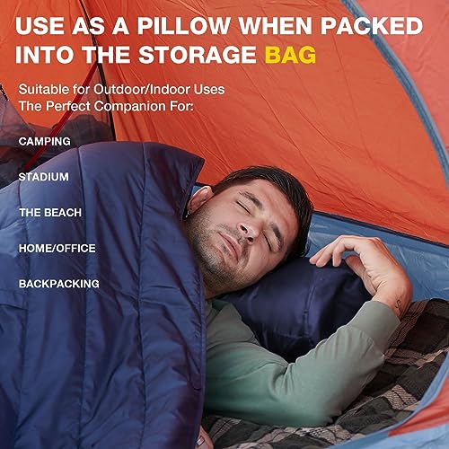 DUKUSEEK Outdoor Wearable Camping Blanket with Hood, Large Packable Backpacking Hooded Stadium Blankets, Lightweight Warm Quilt for Picnic, Hiking, Football, 79"X56" - color: Navy Blue - Wearable Camping Blanket
