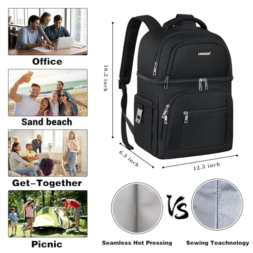 Cooler Backpack,Insulated Backpack Cooler Leakproof Double Deck Cooler Bag for Men Women RFID Lunch Backpack - color: Black