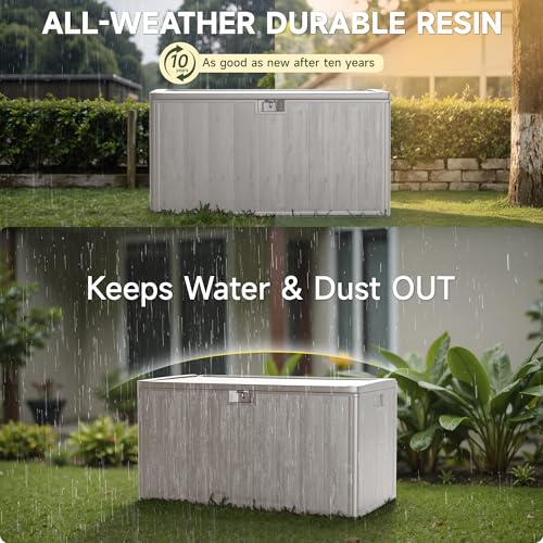 120-Gallon Heavy-Duty Deck Box, Constructed with Double-Wall Waterproof Resin and featuring a Lockable Lid with UV Protection for Ultimate Outdoor Storage (Gray)