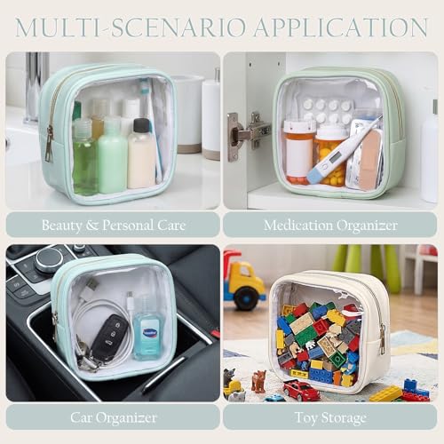 Abbylike 3 Pcs Mini Clear Makeup Bag Cosmetic Bags Set Waterproof Transparent Toiletry Bag with Zipper for Women Girls, Gifts for Bridesmaid(Moonlight White,Lake Blue,Lake Green) - color: Moonlight White,Lake Blue,Lake Green