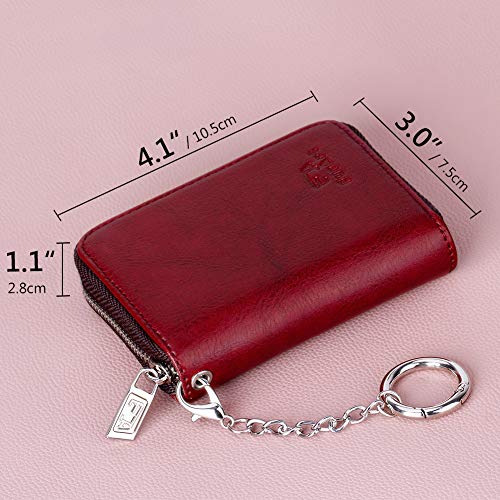 FurArt Zipper Wallet Women, RFID Blocking Credit Card Wallet, Business Card Holder, Compact Size KeyChain Wallet - color: Dark Red