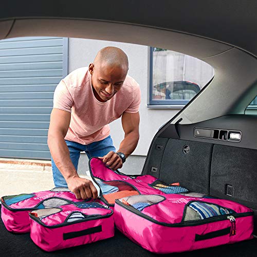 Travel Packing Cubes 5 pcs Luggage Organizer Set for Bag & Suitcase - color: Fuchsia
