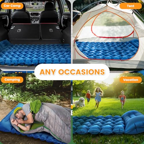 Sleeping Pad, Compact Sleeping Pad for Camping with Pillow Built-in Foot Pump, Inflatable Sleeping Mat for Travel Backpacking Hiking Sleeping Bag Tent, Outdoor Adventure Camp Gear - color: Blue
