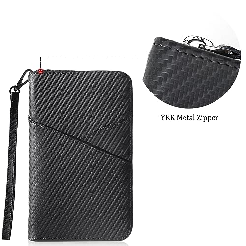 Polare Full Grain Leather Passport Holder With YKK Zipper RFID Blocking Travel Document Organizer Ticket Holder Cover Case Holds 2 Passports (Carbon Black) - color: Carbon Black