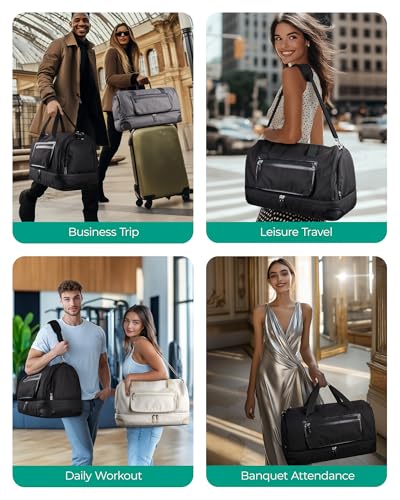 BAGSMART Medium Garment Bags for Travel, Convertible Travel Garment Duffle Bag Suit Bags for Women, 2 in 1 Garment Bags with Shoe Compartment - color: Beige