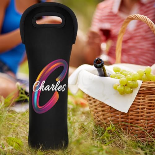 Personalized 1 Bottle Wine Carrier Tote Custom wtih Name, Customize Neoprene Wine Bottle Carrier Sleeve Travel Wine Holder Gift Bags - color: Black, size: Small