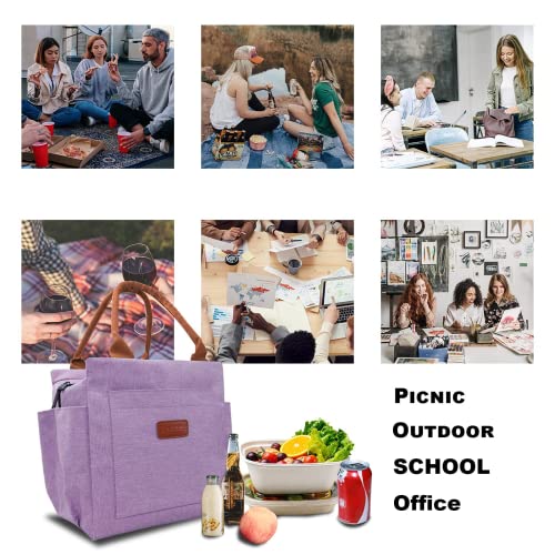 Joymee Lunch Bag Women, Reusable Leakproof Insulated Lunch Box- Purple | Large Capacity, Bottle Holder & Side Pockets, Leakproof Insulated Design, for Work, Travel, Picnic, for Adult - color: 04 Purple