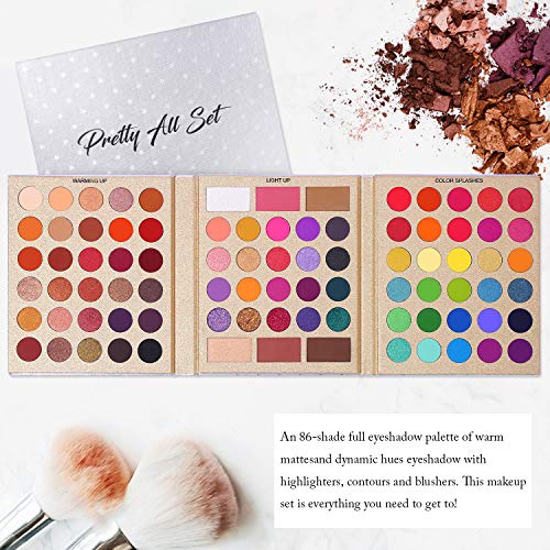 UCANBE Pretty All Set Eyeshadow Palette Holiday Gift Set Pro 86 Colors Makeup Kit Matte Shimmer Eye Shadow Highlighters Contour Blush Powder All In One Valentine's Day Makeup Pallet - color: Palette A