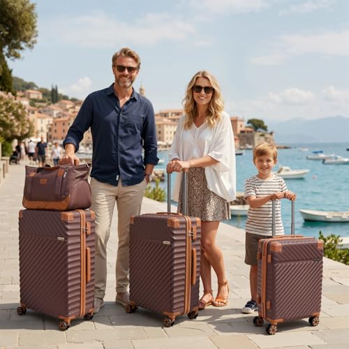 Cosbarn Luggage Sets 5 Piece with TSA Lock Spinner Wheels, Unisex Hard Case ABS Suitcase Set, Hardshell Lightweight Waterproof Travel Hardside Suitcases with Wheels for Women Men, Burgundy - color: Burgundy, size: 5 Piece Sets (20/24/28/Db/Tb)
