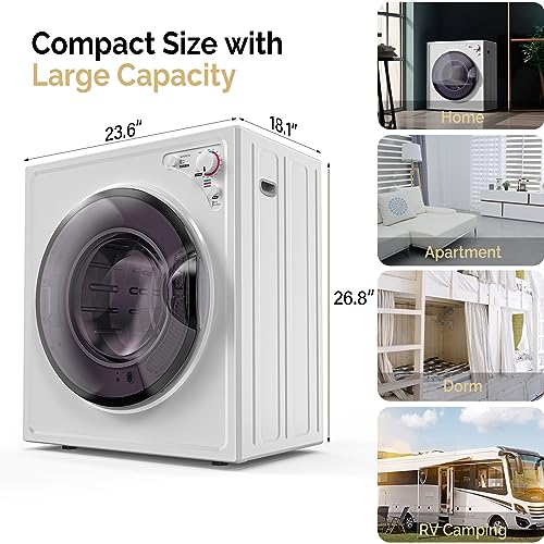 ROVSUN 2.6 Cu.Ft. Portable Dryers for Laundry, Compact Portable Clothes Dryer with Stainless Steel Tub, Dryer Machine, 110V Electric Dryer with Control Knob for Apartment, Dorm, RV, White, 1400W - style: 2.6 CU. FT.