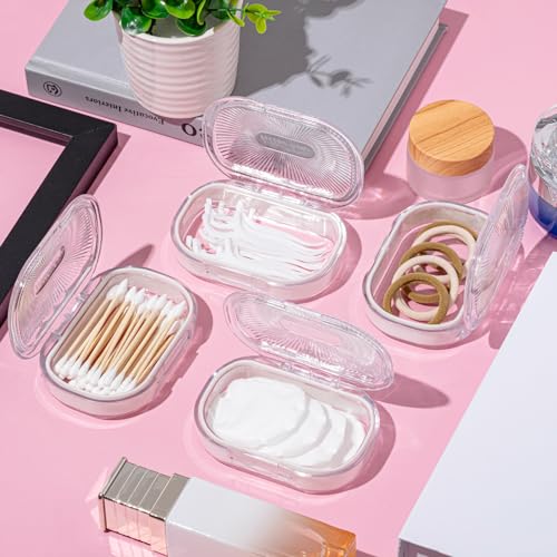 Kigley 4 Pcs Hair Tie Container Small Portable Travel Cotton Swab Holder Flosser Dispenser with Lid Plastic Box Beads Storage Containers for Small Items, 3.94 x 2.76 Inch (White) - color: White