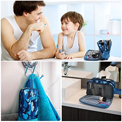 Kids Toiletry Bag for Boys, Travel Toiletry Bag for Little Young Boys Waterproof Hanging Wash Bag Toddler Traveling Toiletries, Shark Blue - color: Shark Blue
