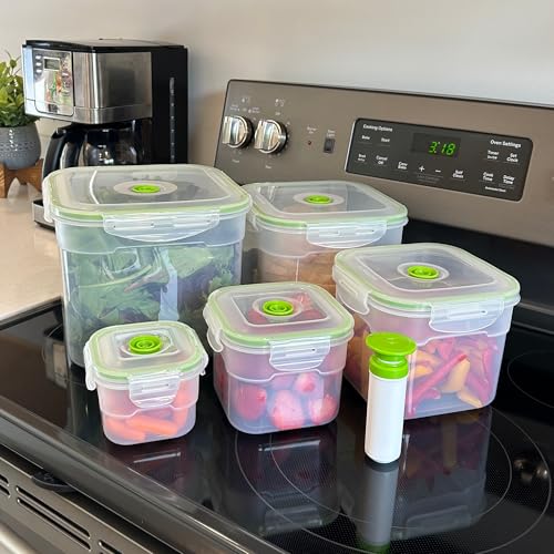 Lasting Freshness 11 piece Vacuum Seal Food Storage Containers with Vacuum Pump, Airtight and Leak Proof, Vacuum Sealed Food Storage Containers, Meal Prep Containers, Keep Food Fresh up to 5 X Longer - color: 11 Piece Square