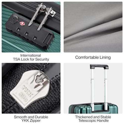 Hanke 24 Inch Luggage Suitcases With Spinner Wheels Lightweight PC Hard Shell Rolling Suitcase With Travel Lock,Checked-Medium 24-Inch(Blackish Green) - color: Blackish Green, size: Checked Medium 24 Inch