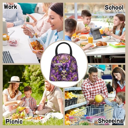 Butterfly Skull Lunch Box for Women Men Insulated Gothic Purple Butterfly Lunch Bag Reusable Large Containers Cooler Lunch Tote Bag for Office Work Picnic Hiking - color: Butterfly Skull