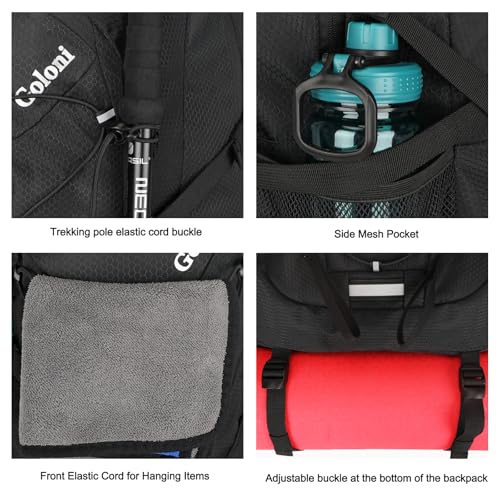 Goloni 45L Hiking Backpack Lightweight Foldable, Waterproof Camping Backpack with Rain Cover & Hiking Pole Mat Carrying System, Ergonomic Water Resistant Daypack for Trekking Travel Men Women,Black - color: Black