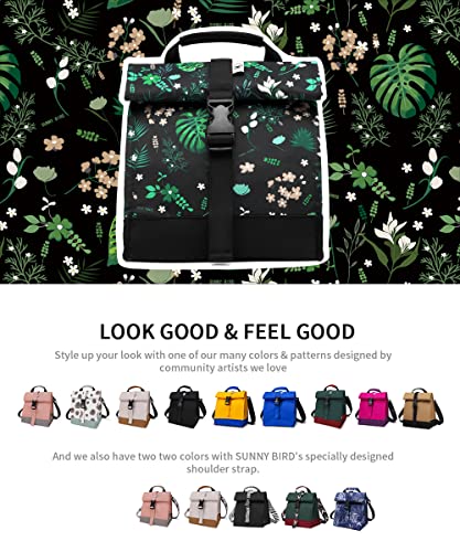 SUNNY BIRD Insulated Lunch Bag Rolltop Lunch Box Tote Bag for Women, Men, Adults and Teens (Floral & Foliage) - color: Floral & Foliage