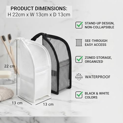 2Pcs Standing Toiletry Bag, Upright Travel Toiletry Bag Waterproof Portable Makeup Cosmetic Bag, Translucent Mesh Travel Bag for Toiletries, Standing Makeup Bag