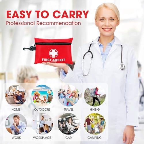 Mini First Aid Kit - 147 Piece Small First Aid Kit,with Rotatable Buckle Ideal for Cars, Schools, Sports, Homes, Travel, Camping, Hiking 
