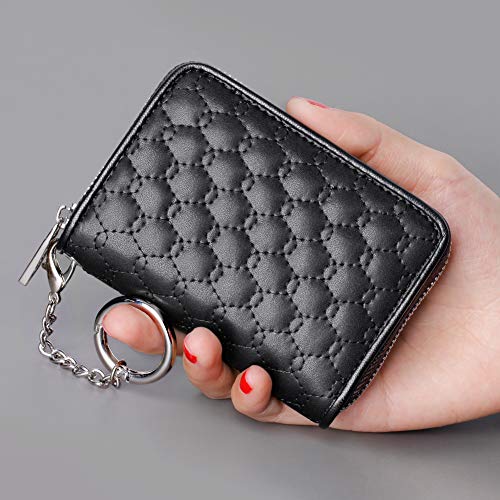FurArt Zipper Wallet Women, RFID Blocking Credit Card Wallet, Business Card Holder, Compact Size KeyChain Wallet - color: Honeycomb Black