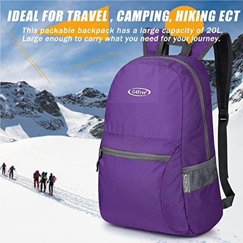 G4Free 20L Lightweight Packable Backpack Travel Hiking Daypack Foldable Backpack for Men Women - color: Purple