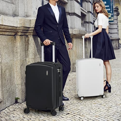 Hanke Hard Shell Luggage Sets 3 Pieces, Carry On and Checked Luggage Sets with Spinner Wheels, Durable PC Hardside Rolling Suitcase for Travel (16/24/28 Inch,Smoke White) - color: Smoke White, size: 3-Piece Set(16/24/28)