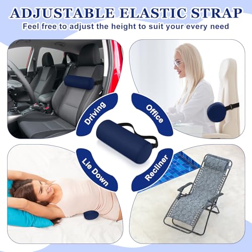 Wenqik 2 Pcs Lumbar Roll Support Pillow Low Back Lumbar Support Office Seat Cushion with Adjustable Strap and Washable Cover for Travel Gaming Chair Car Seat Pain Relief(Blue) - color: Blue