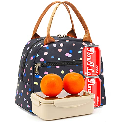 FlowFly Insulated Lunch Cooler Bag - Tote Organizer for Women/Men, Black Flower - color: Black Flower
