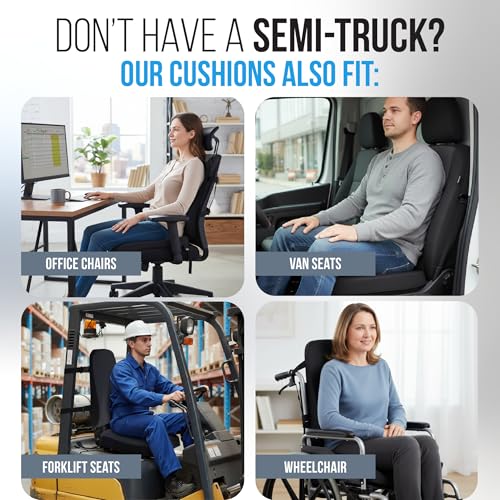 Elmara Doctor-Designed Semi-Truck Seat Cushion for Truck Driver – The Ultimate Comfort Solution for Long-Haul Drivers – Trucker Seat Cushion & Back Support – 2-Piece Ergonomic Set (Black)